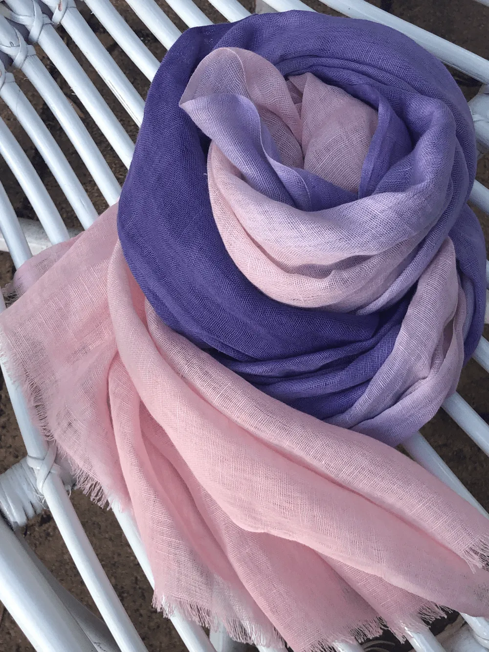 🌸 Linen Cotton Scarf Pink Purple Ombre