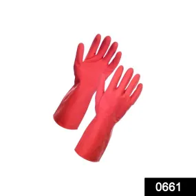 0661 - Flock line Reusable Rubber Hand Gloves (Red) - 1pc