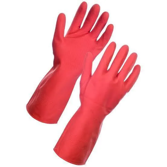 0661 - Flock line Reusable Rubber Hand Gloves (Red) - 1pc