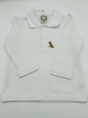 12 M - Polo Shirt Long Sleeve White w/Embroidered Dog