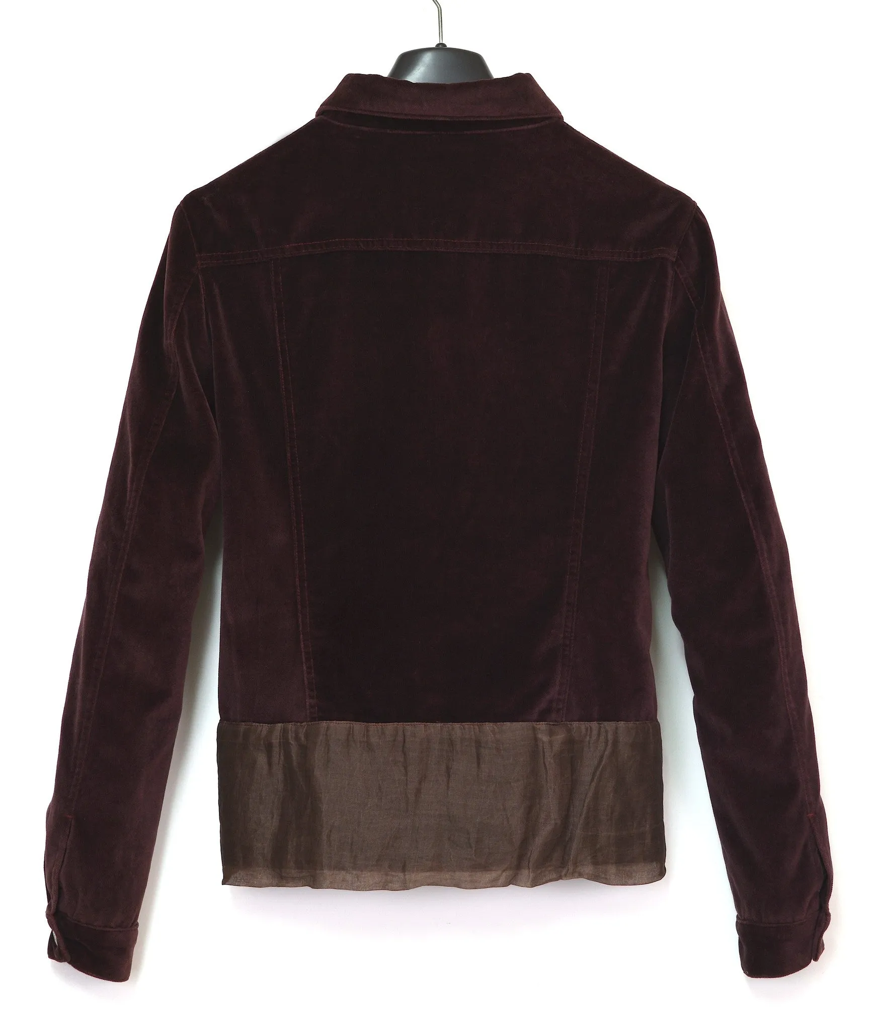 1997 Burgundy Velvet Denim-Style Jacket with Silk Waist Panel