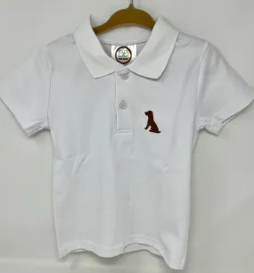 4 T Short Sleeved White Polo Shirt with Embroidered Dog