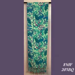 850F - 203BQ , Fringed scarf with mermaids