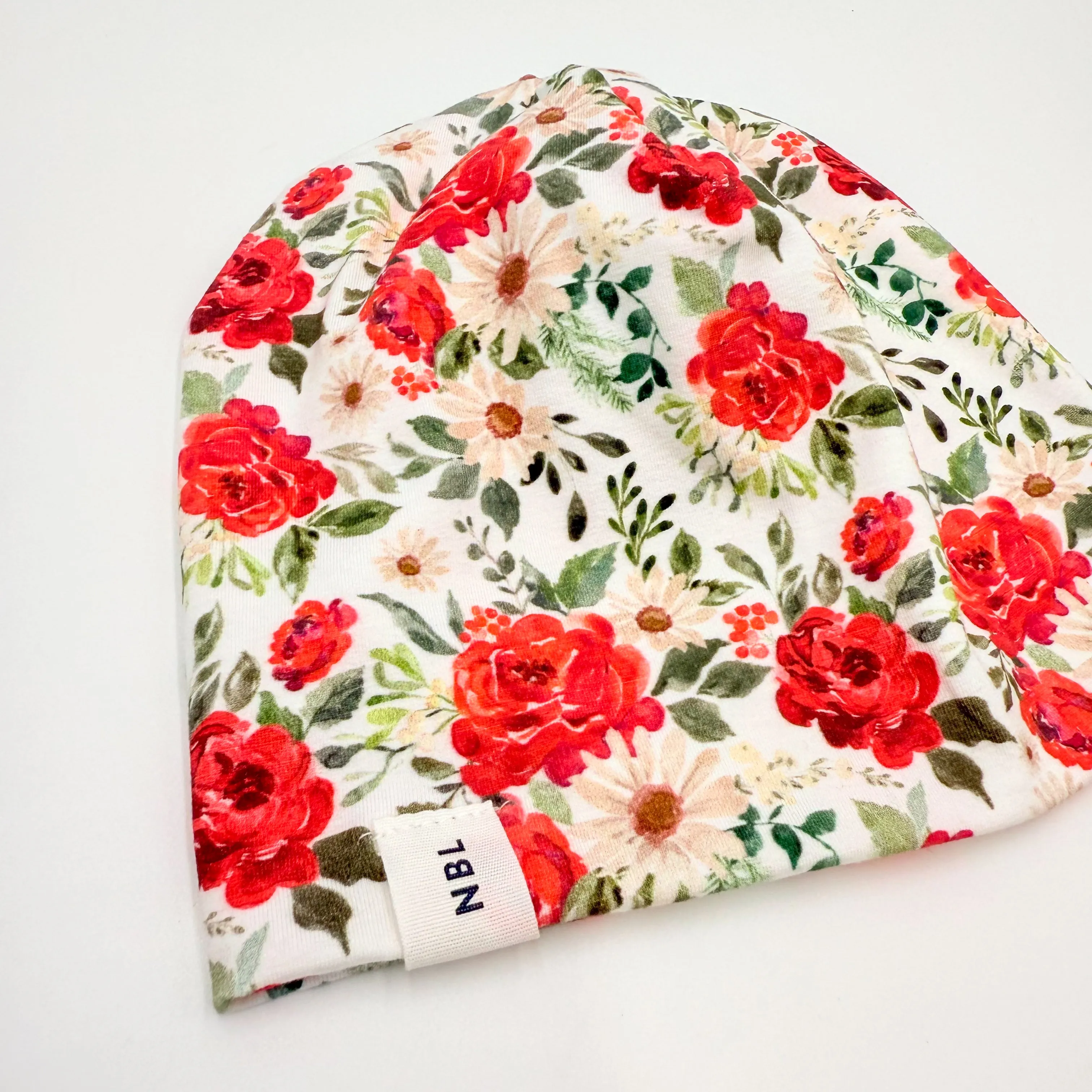 Adult Beanie Hat (Christmas Retro Floral)