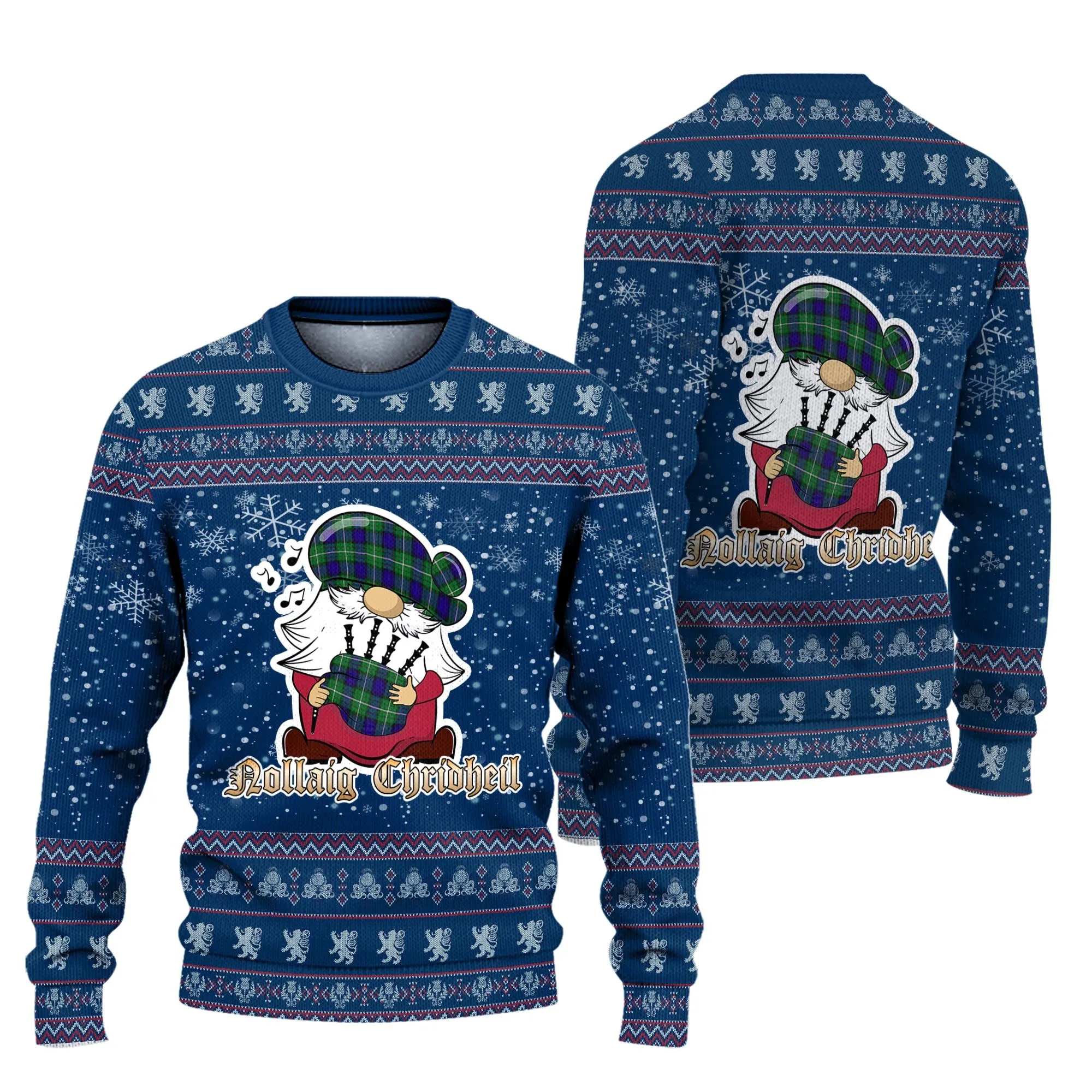 Alexander Clan Christmas Family Ugly Sweater with Funny Gnome Playing Bagpipes