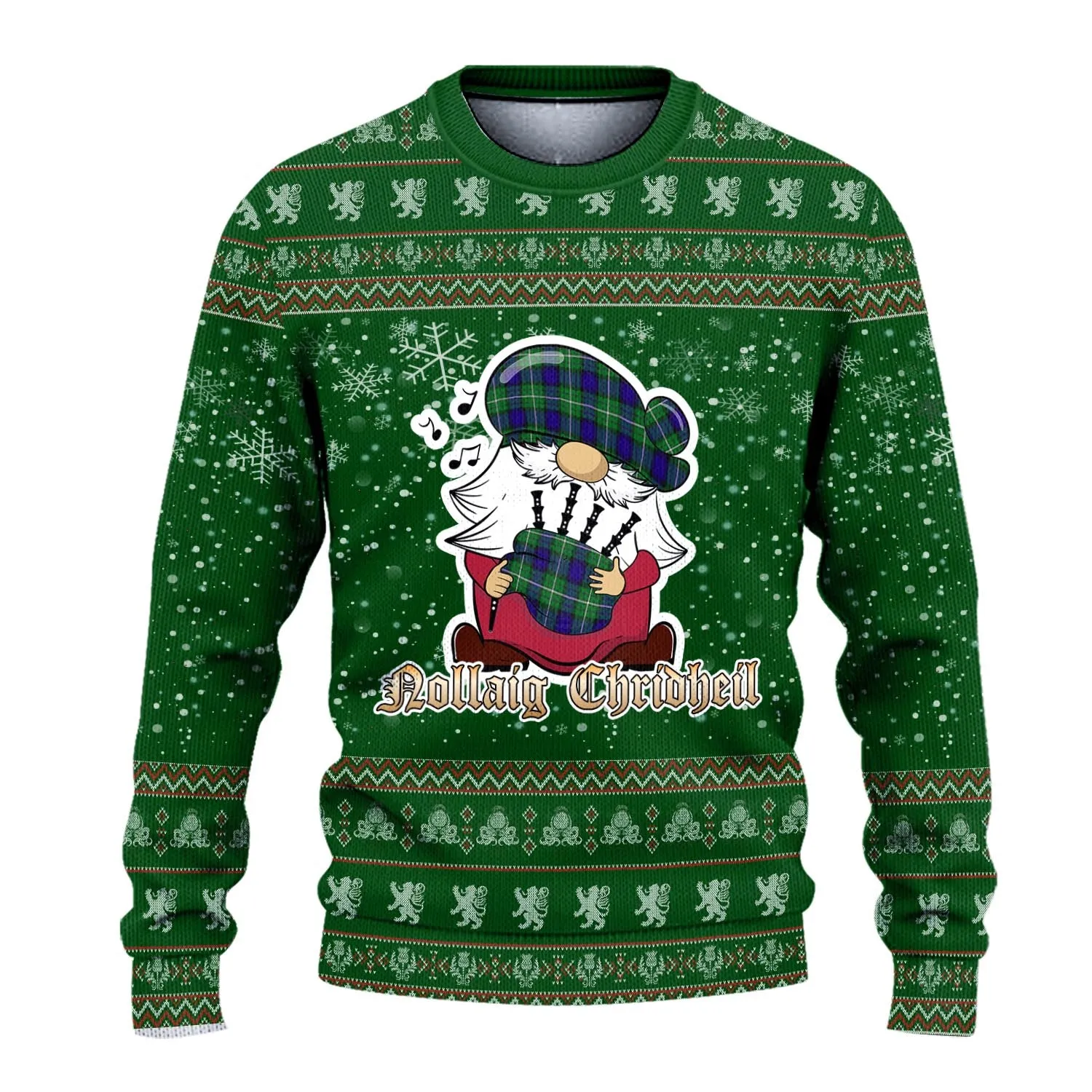 Alexander Clan Christmas Family Ugly Sweater with Funny Gnome Playing Bagpipes