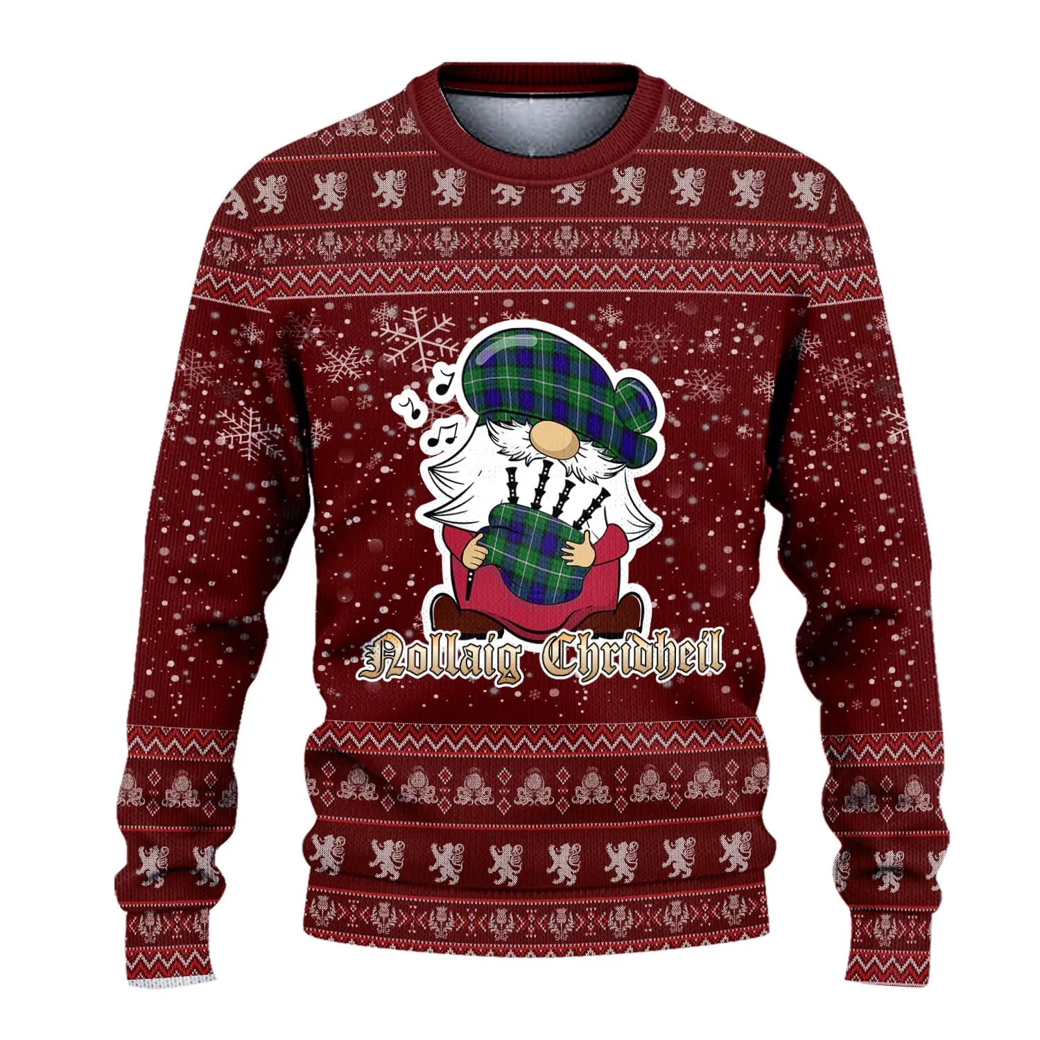 Alexander Clan Christmas Family Ugly Sweater with Funny Gnome Playing Bagpipes