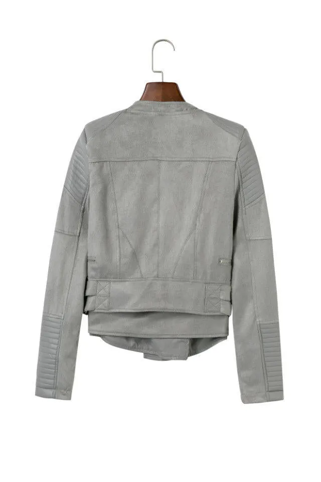 ALISSA VEGAN LEATHER BIKER JACKET- GREY