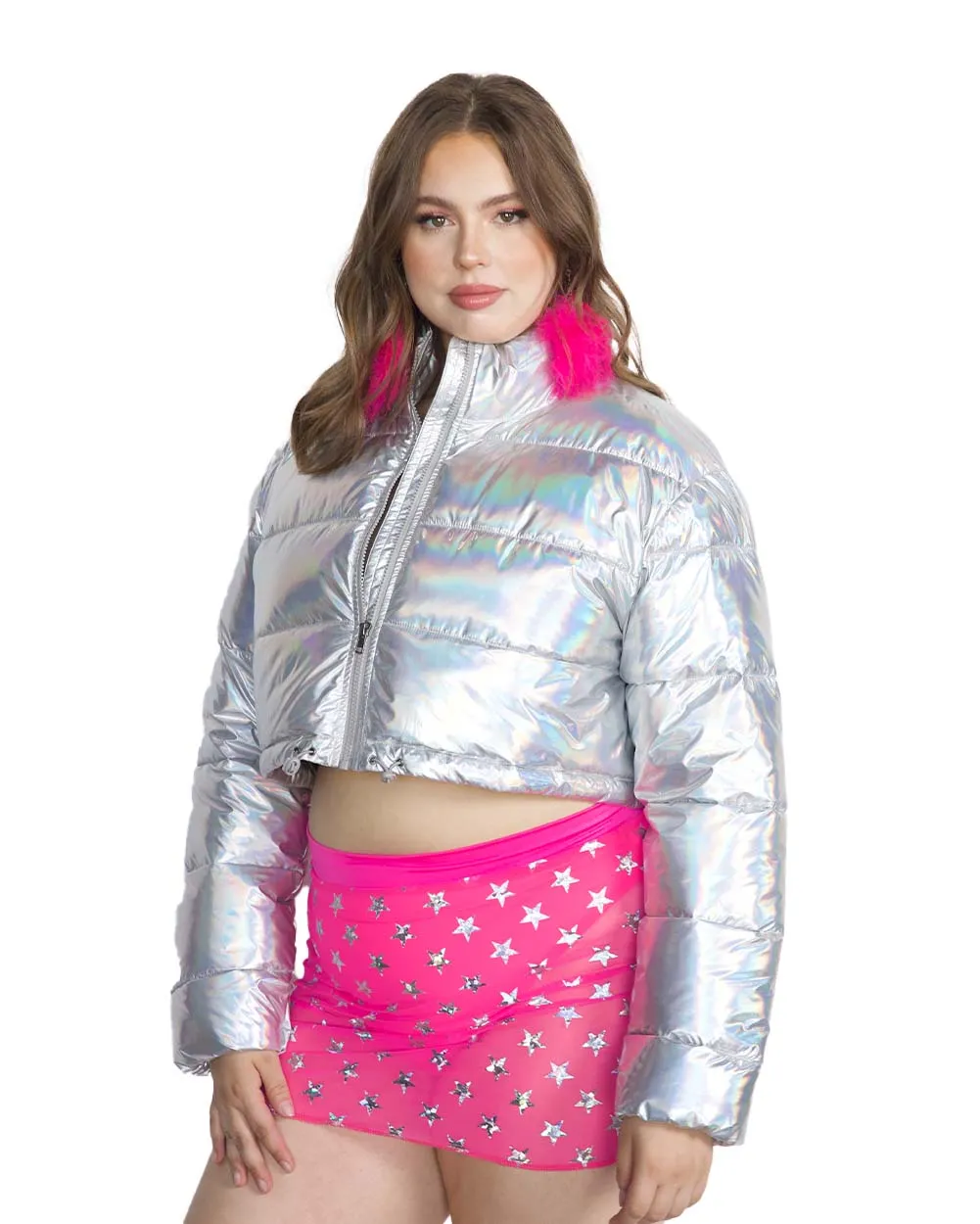 All Night Long Holo Cropped Puffer Jacket