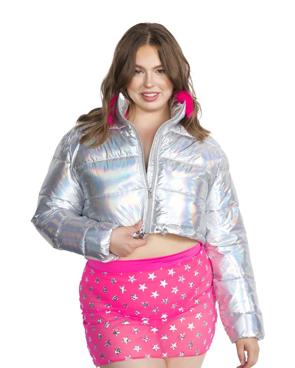 All Night Long Holo Cropped Puffer Jacket