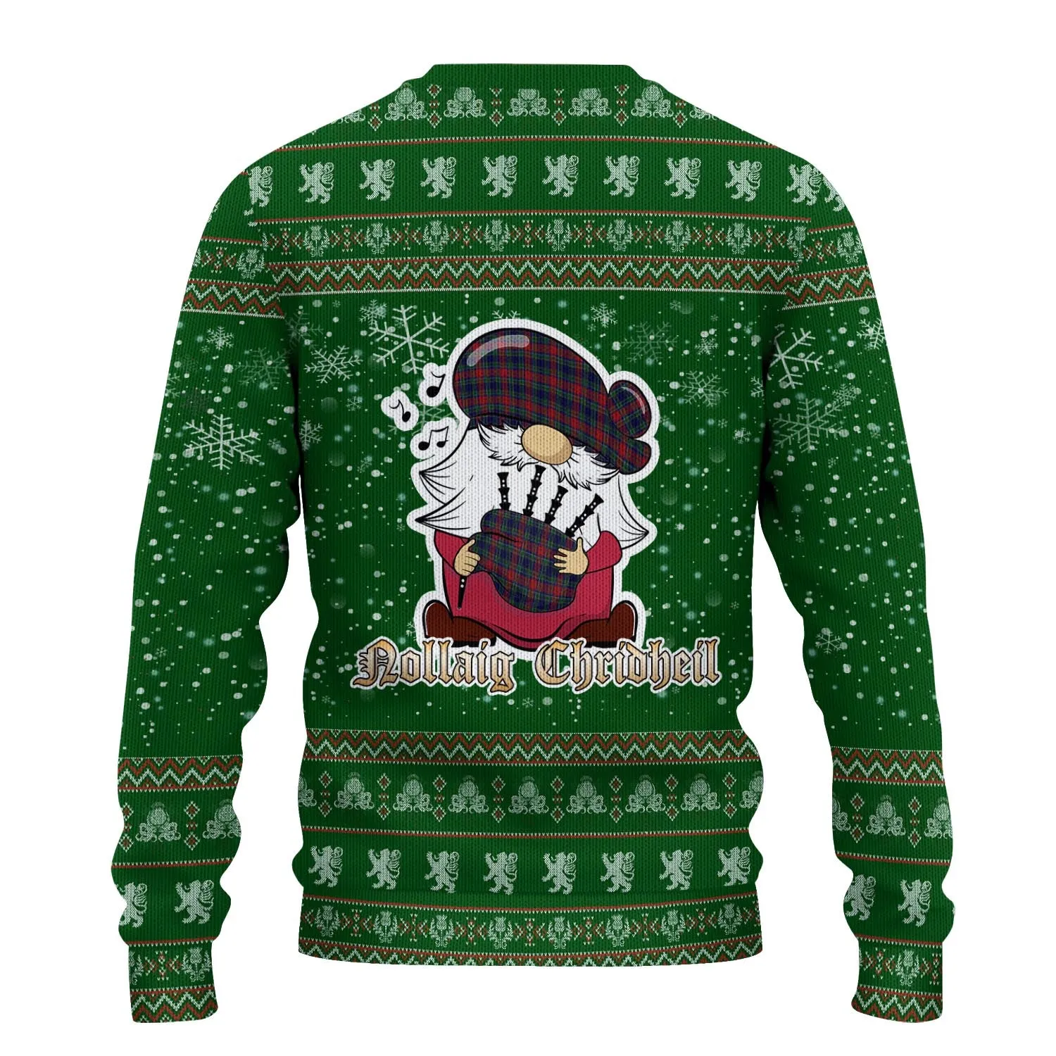 Allison Red Clan Christmas Family Ugly Sweater with Funny Gnome Playing Bagpipes