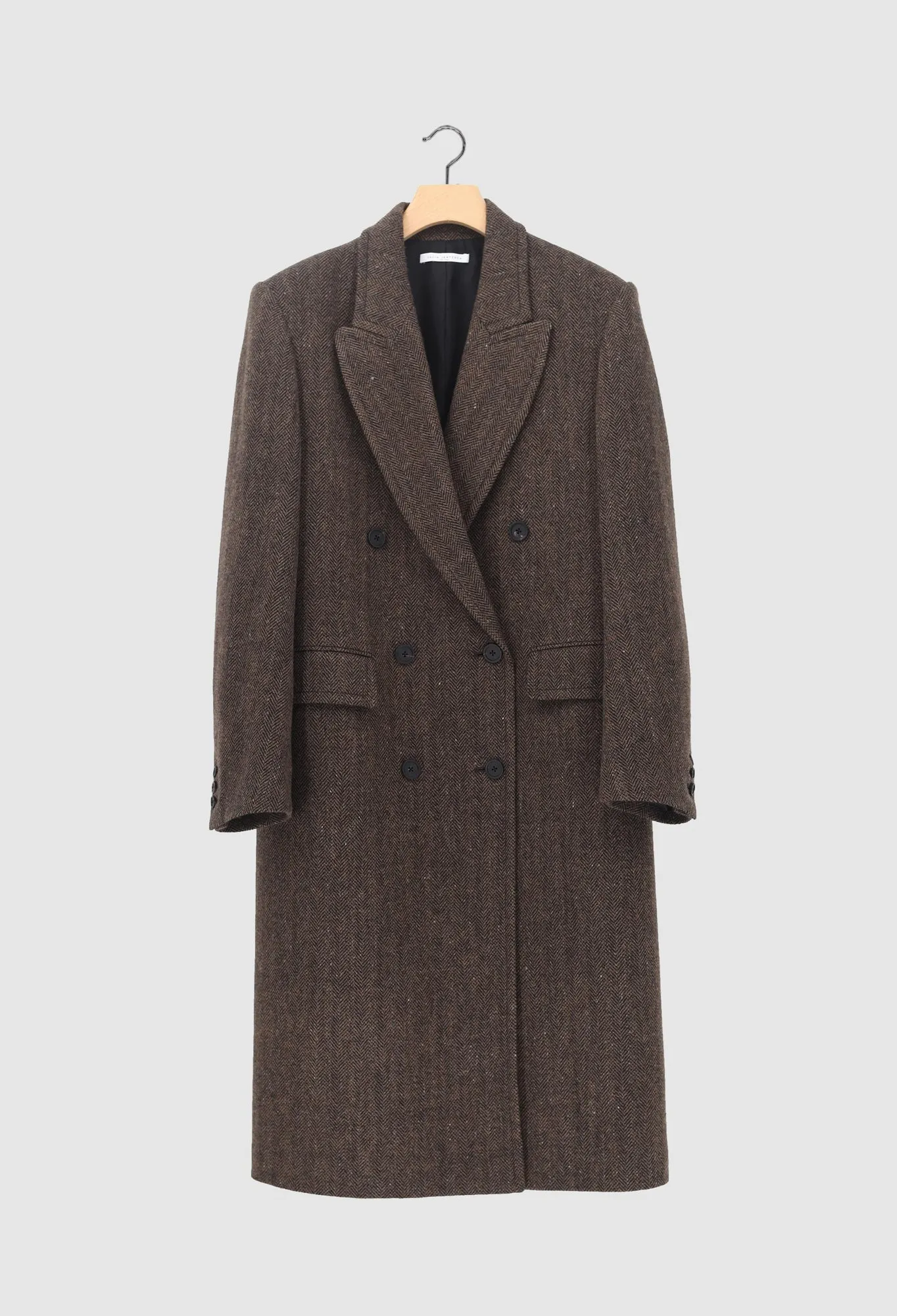 ASTOR - Double-Breasted Wool Coat in Brown Herringbone