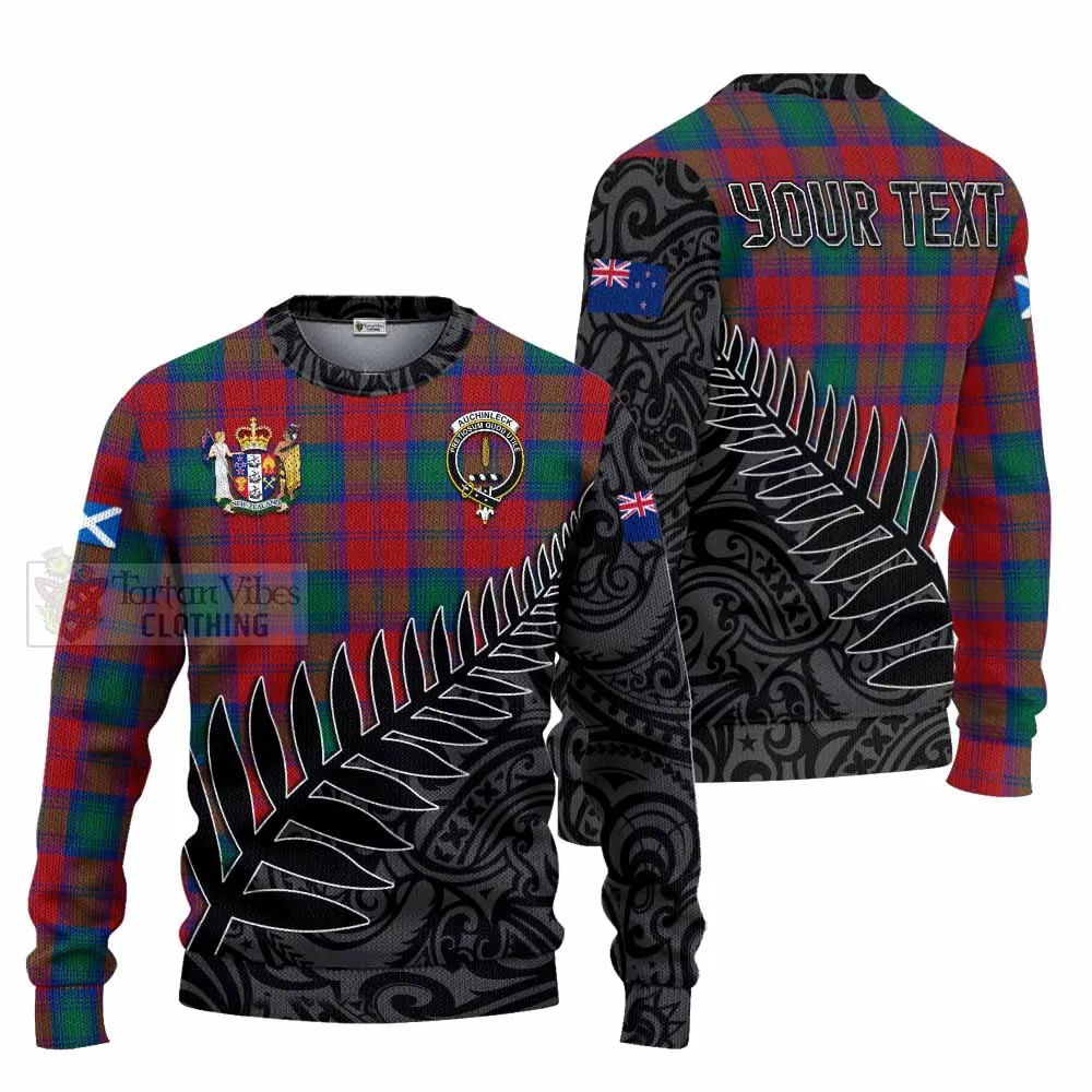 Auchinleck (Affleck) Crest Tartan Knitted Sweater with New Zealand Silver Fern Half Style