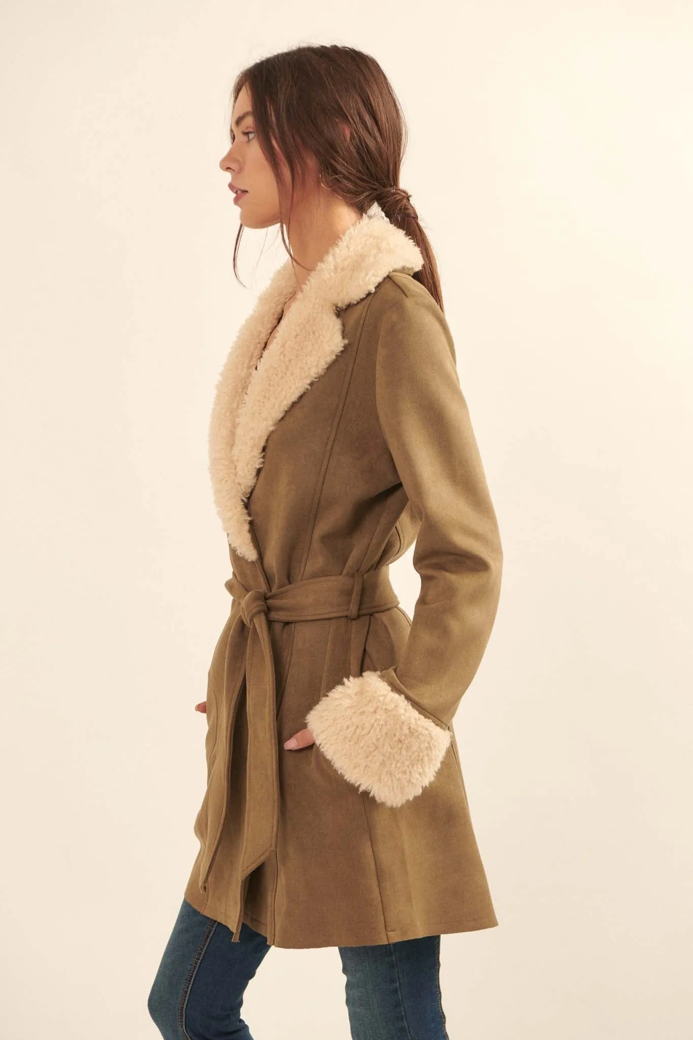 Backstage Pass Belted Faux Shearling Jacket