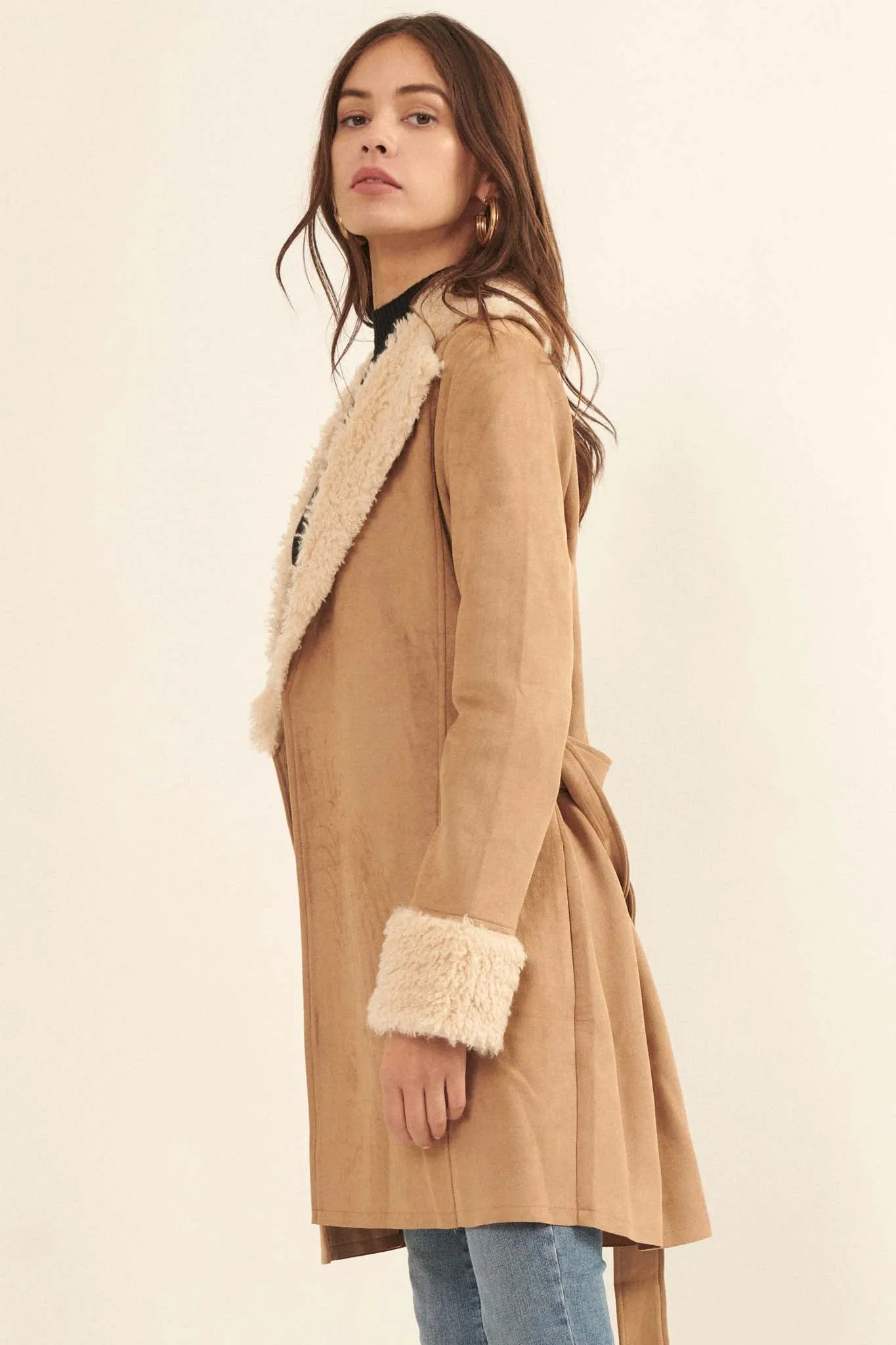 Backstage Pass Belted Faux Shearling Jacket