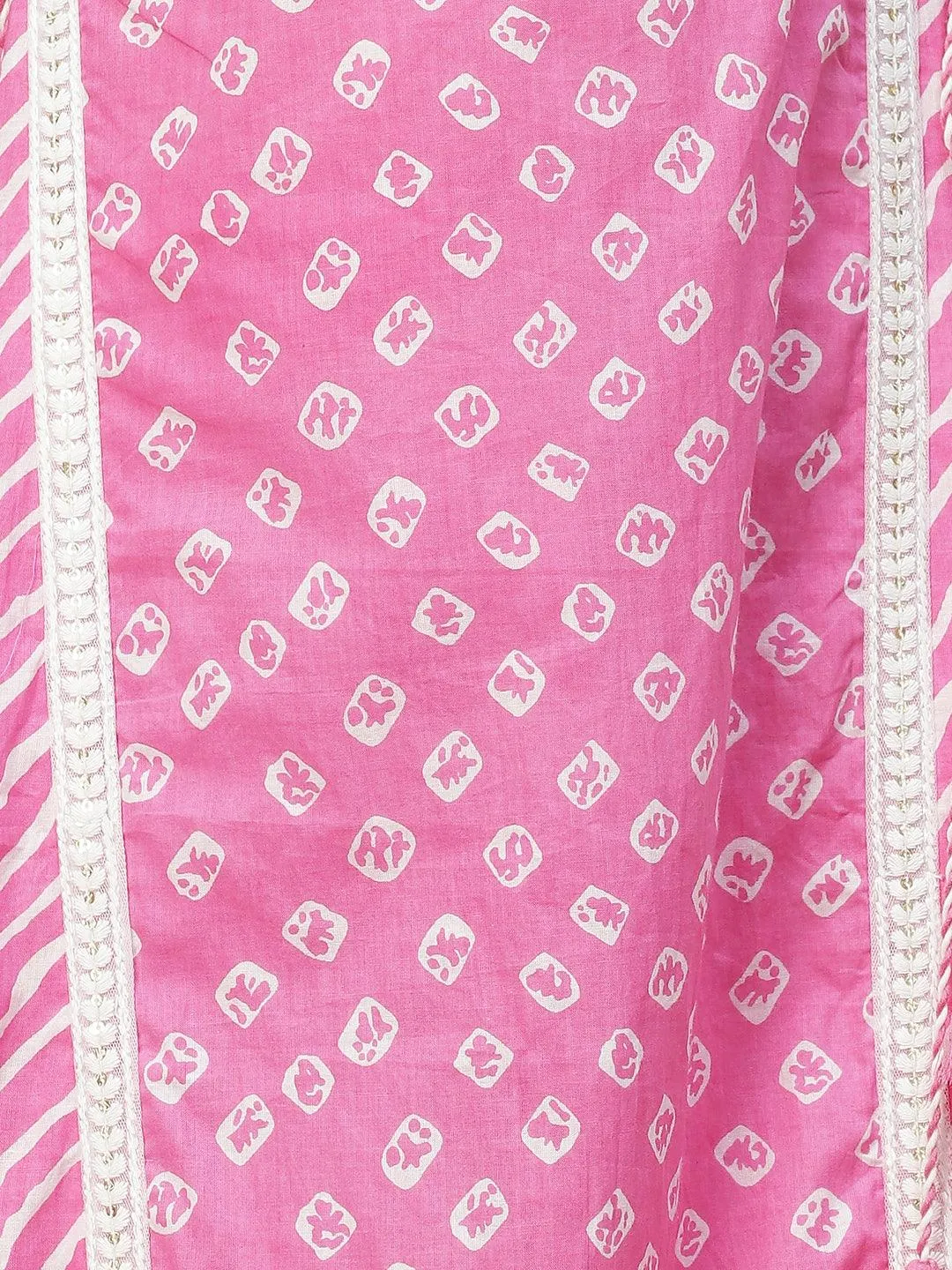 Bandhani Printed & Embroidered Kurta with Pants & Dupatta - Pink