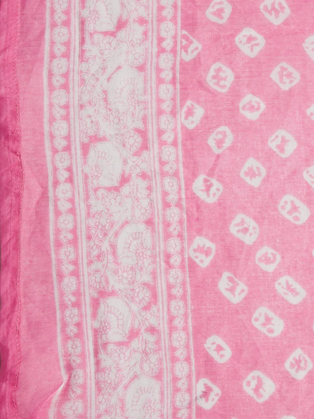 Bandhani Printed & Embroidered Kurta with Pants & Dupatta - Pink