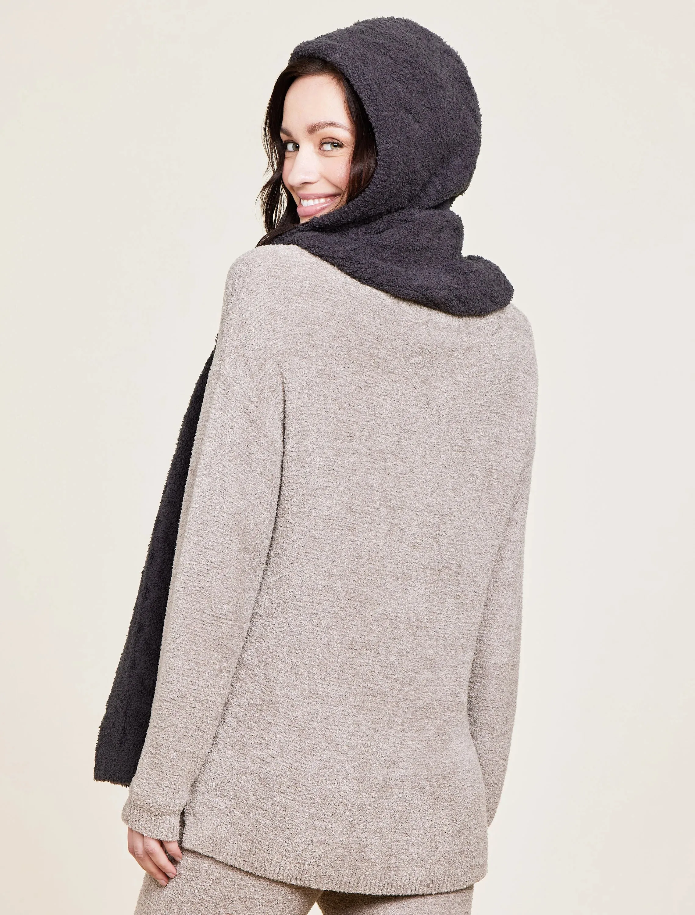 Barefoot Dreams CozyChic® Cable Hooded Scarf in Carbon