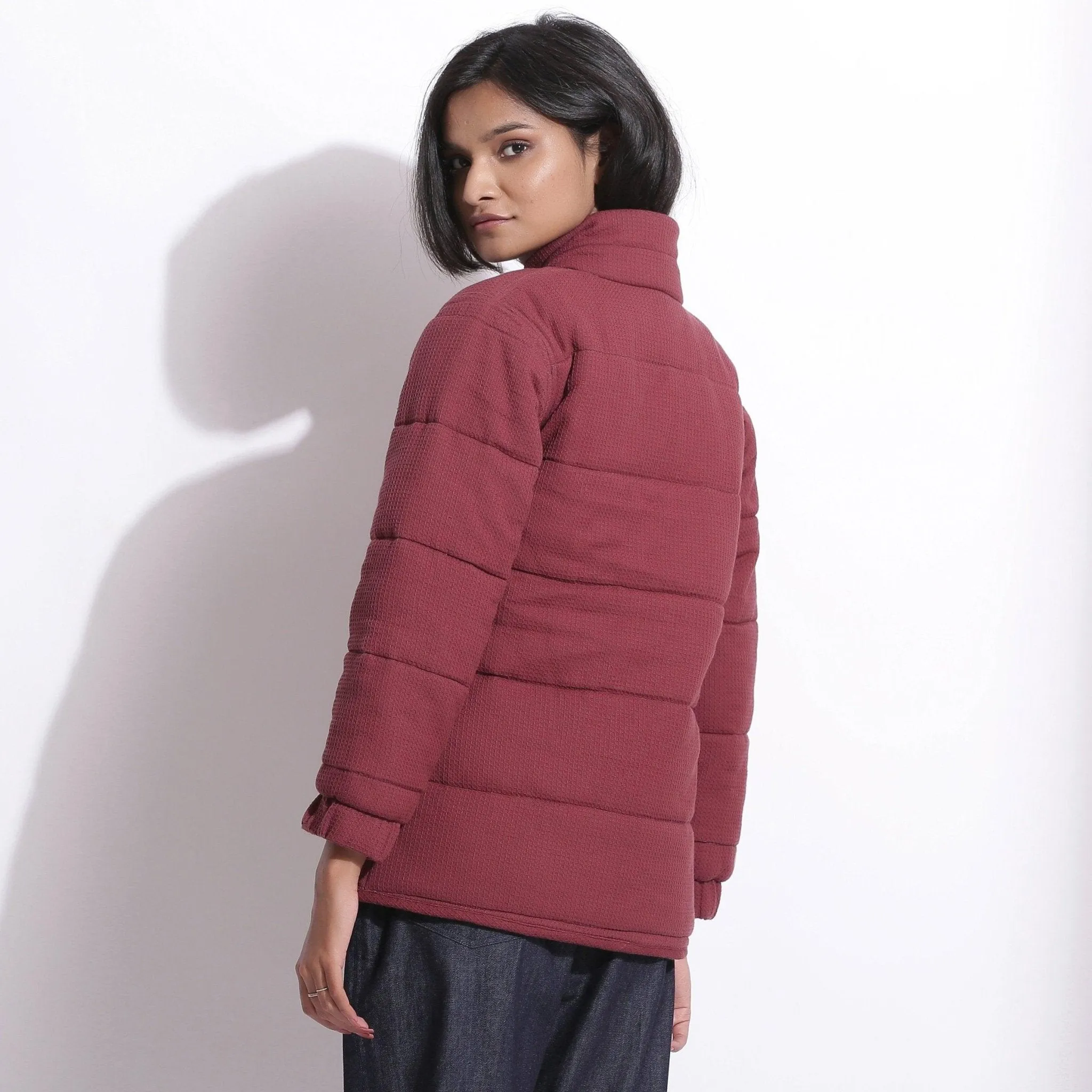 Barn Red Warm Cotton Waffle Quilted Puffer Jacket