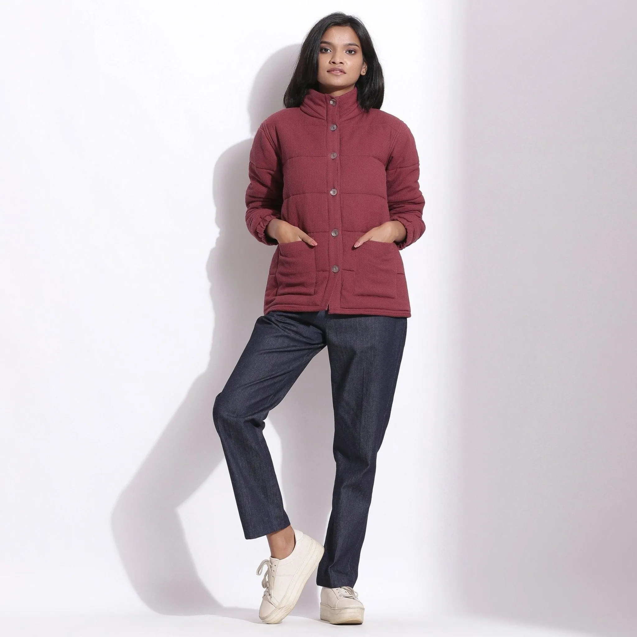 Barn Red Warm Cotton Waffle Quilted Puffer Jacket