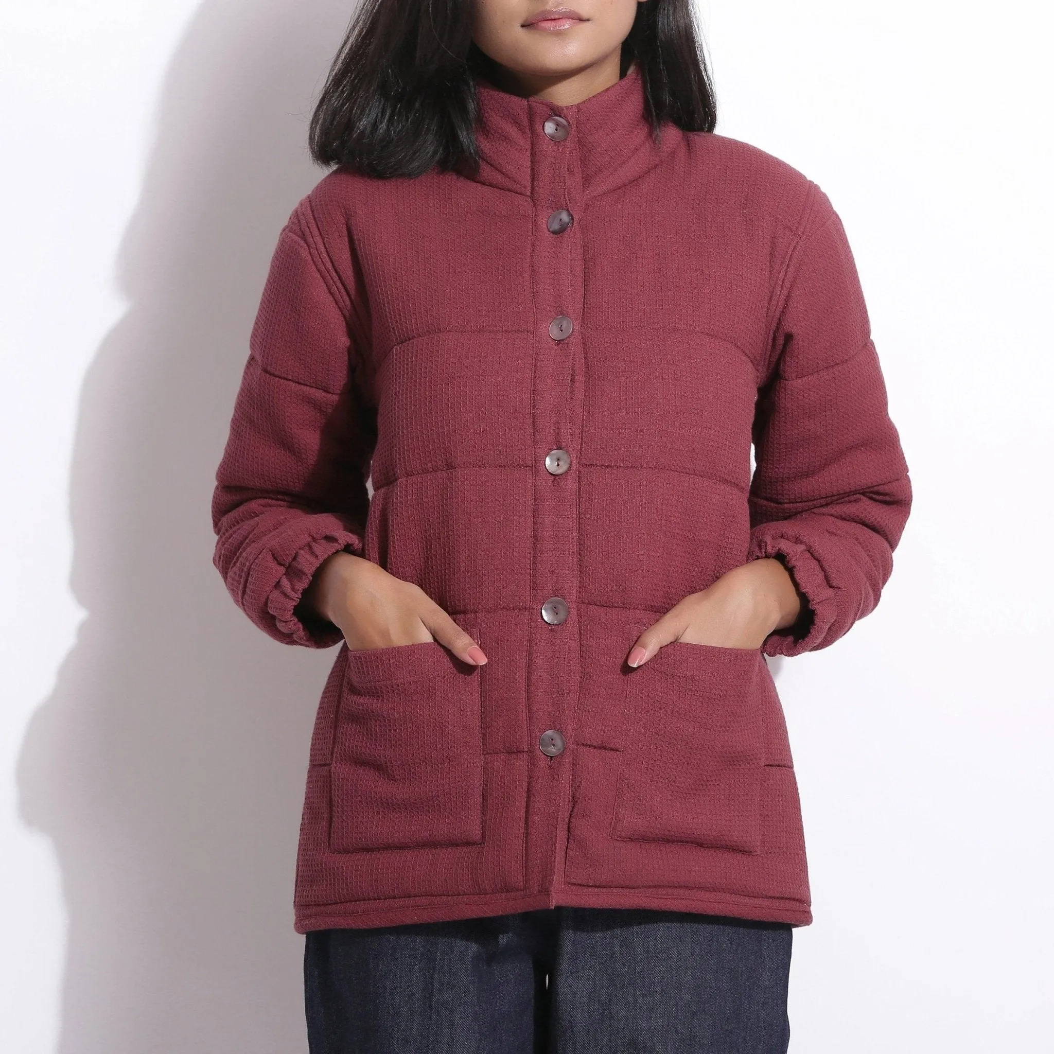 Barn Red Warm Cotton Waffle Quilted Puffer Jacket