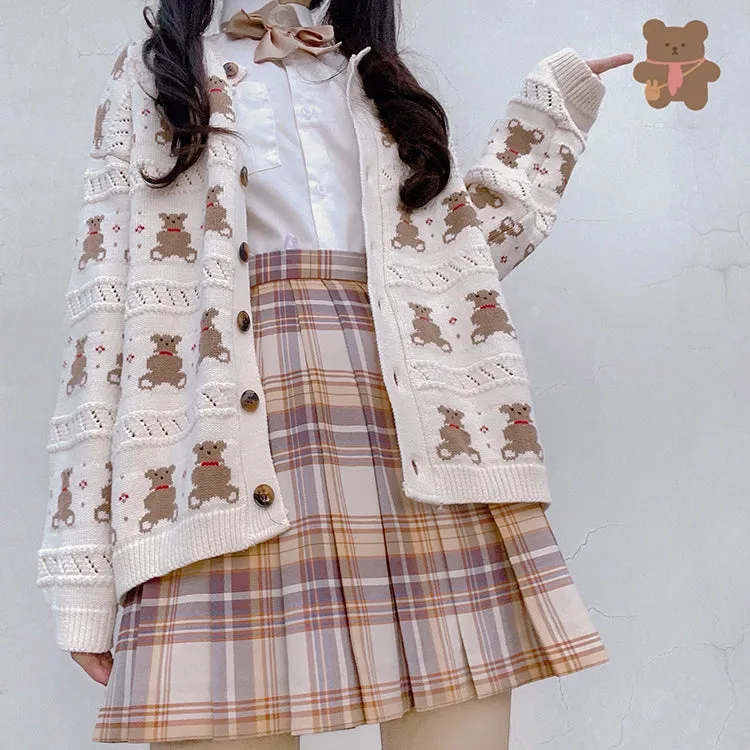 Bear knitted long sleeve coat KF82237