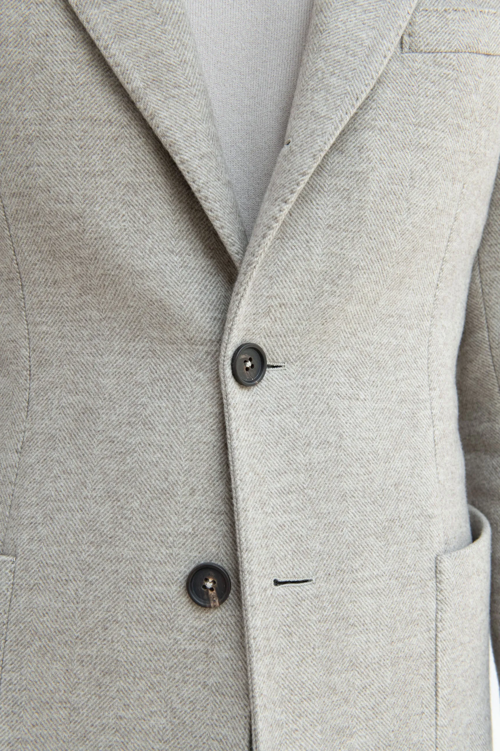 Beige herringbone peak lapel coat – Made in Italy