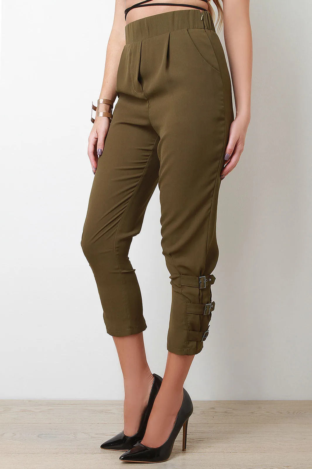 Belted Legs Chiffon Capri Pants