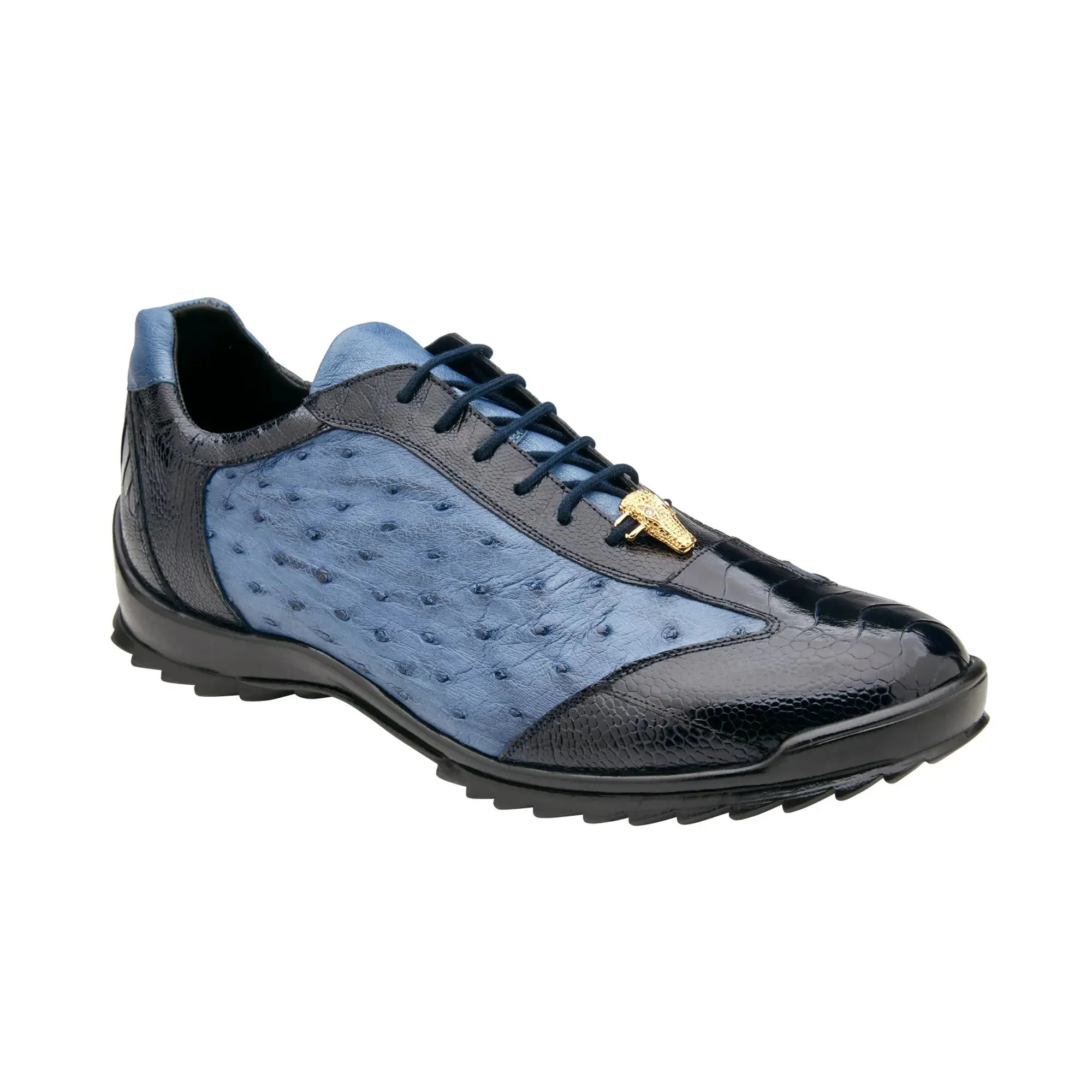 Belvedere Lando in Navy / Blue Jeans Genuine Ostrich Leg & Italian Calf Sneakers