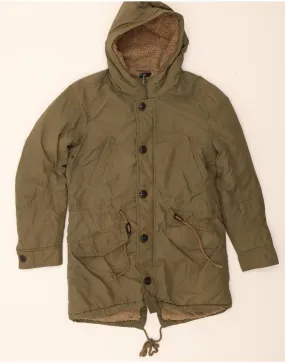 BENETTON Mens Hooded Parka Jacket IT 46 Small Khaki Cotton