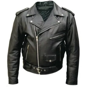 Black Buffalo Leather Belted Biker Jacket