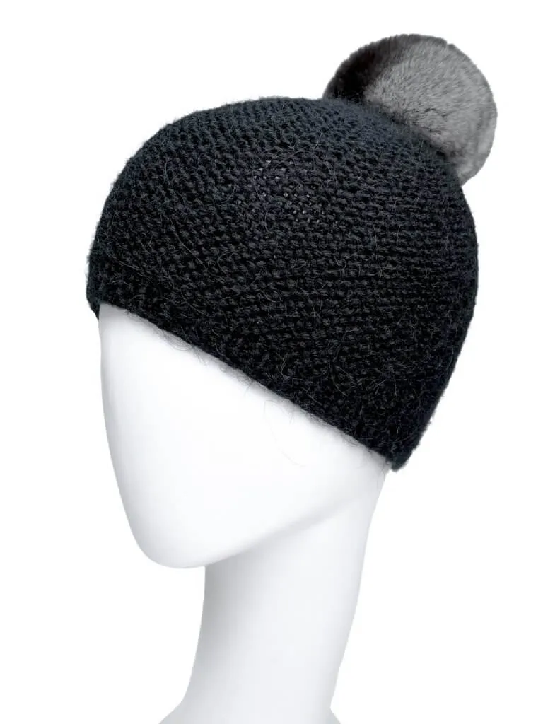 Black Chinchilla Fur Kids Beanie