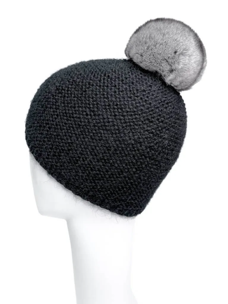 Black Chinchilla Fur Kids Beanie