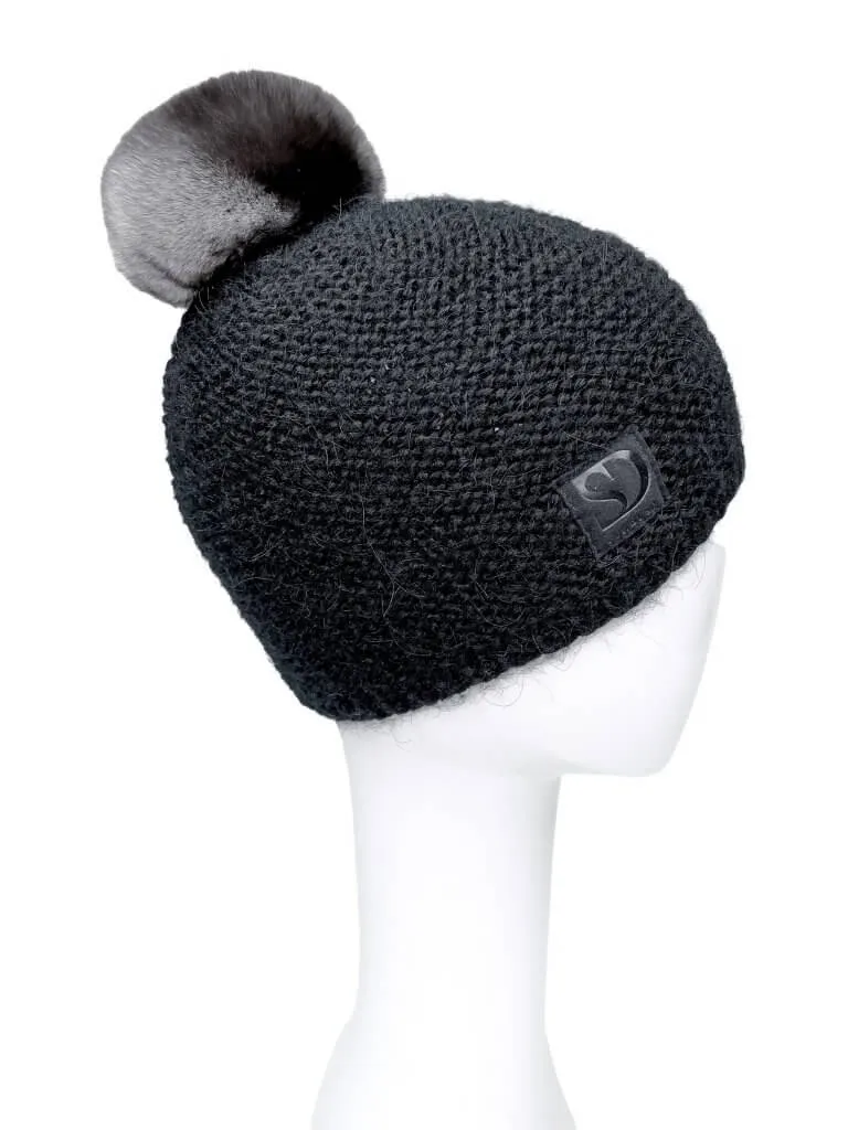 Black Chinchilla Fur Kids Beanie