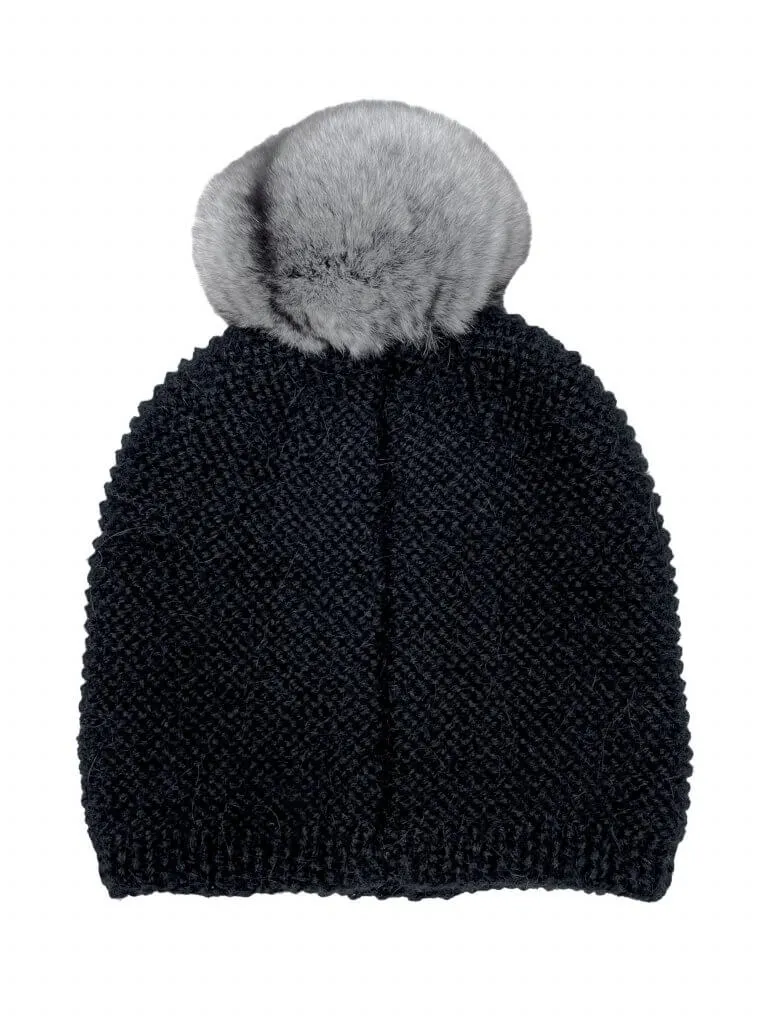 Black Chinchilla Fur Kids Beanie