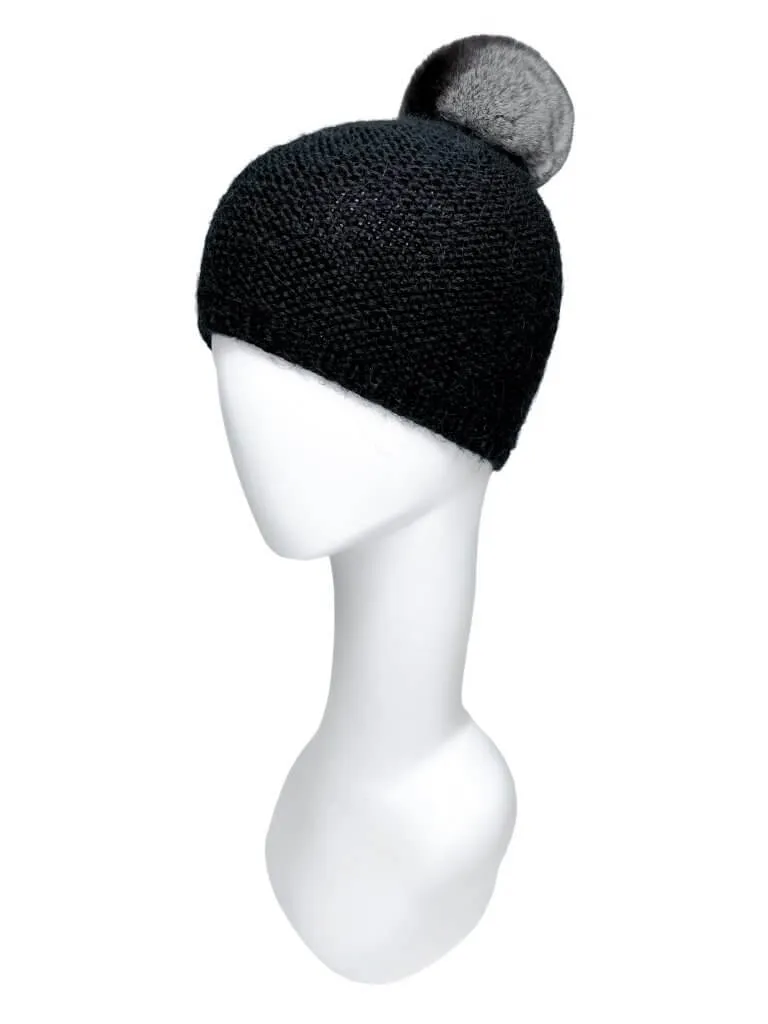 Black Chinchilla Fur Kids Beanie