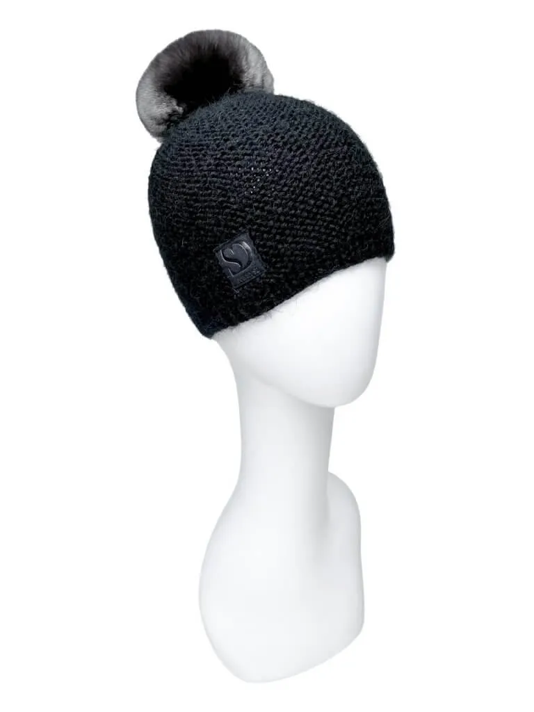 Black Chinchilla Fur Kids Beanie