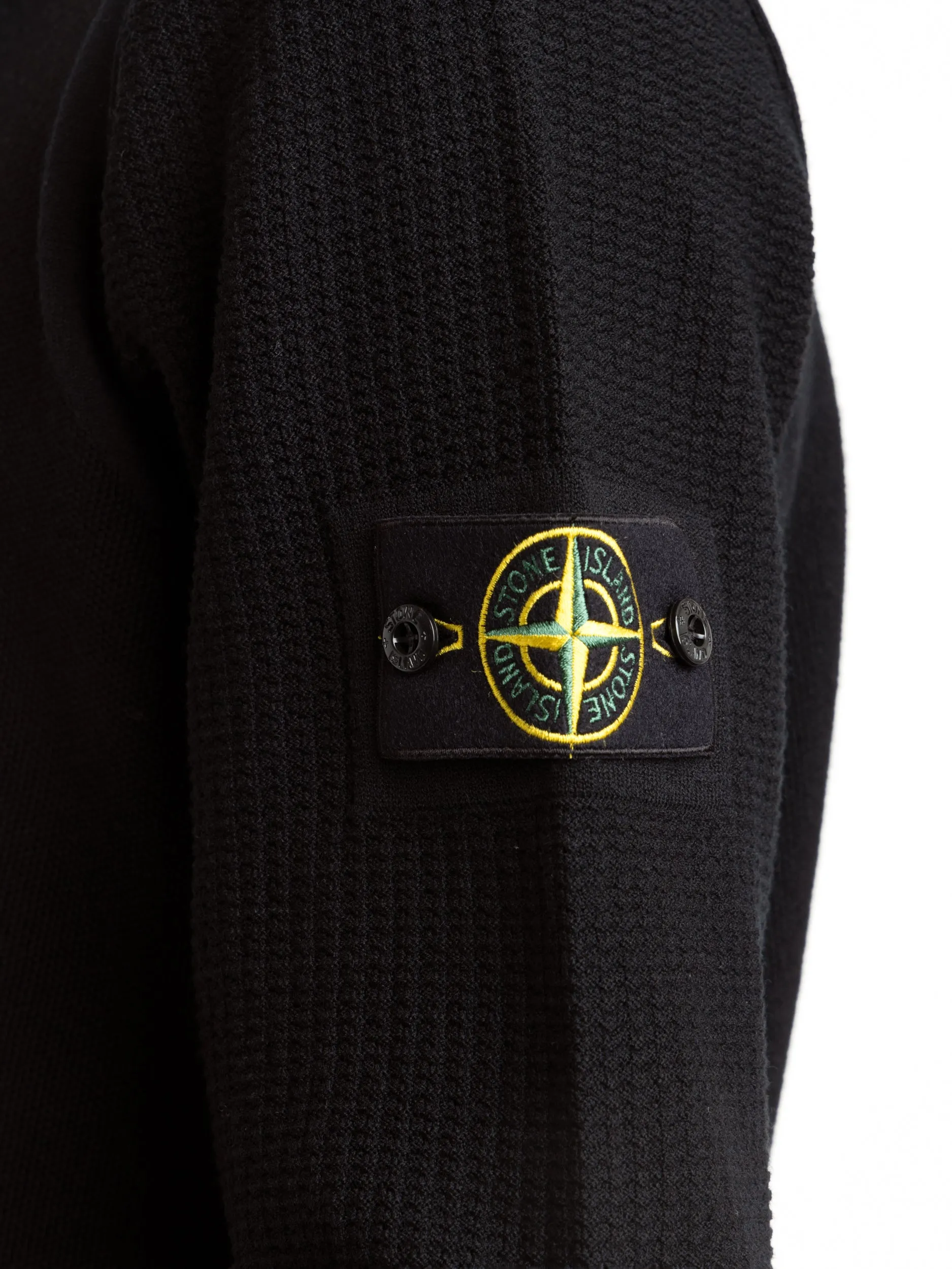 Black Compass-Badge Knitted Polo Shirt