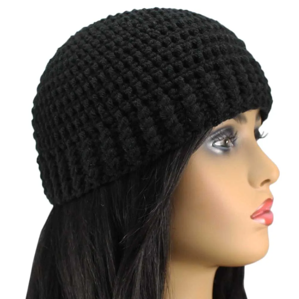 Black Crochet Snug Beanie Hat Medium/Large - JMCH62ML