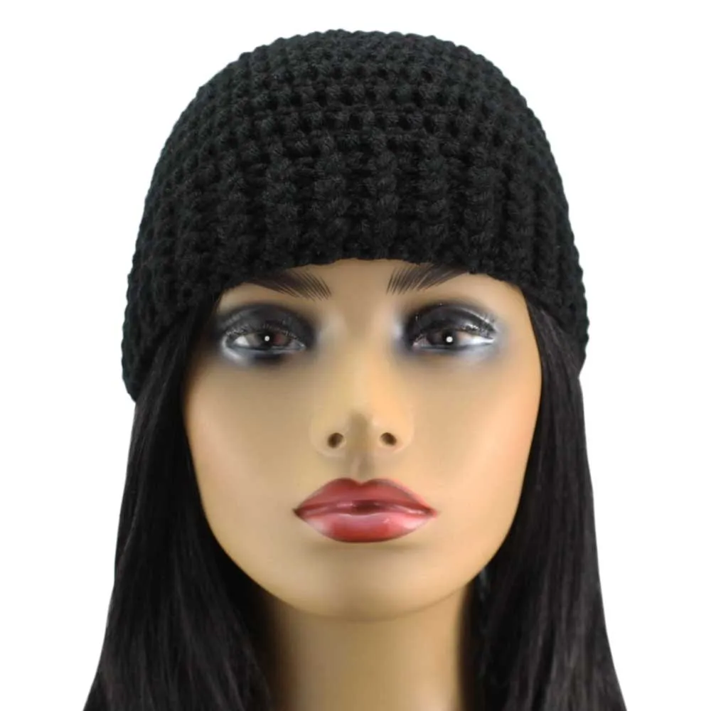 Black Crochet Snug Beanie Hat Medium/Large - JMCH62ML