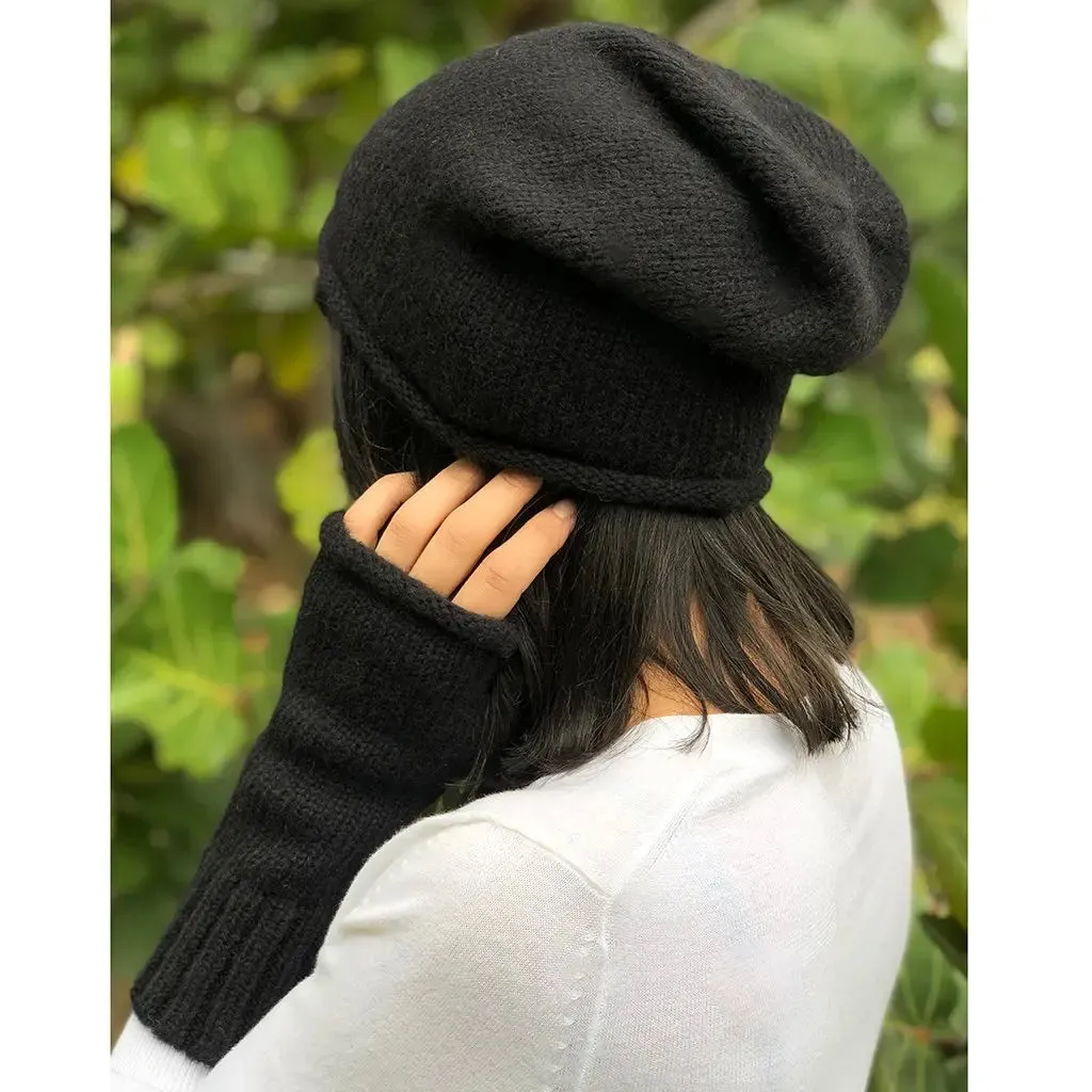 Black Essential Knit Alpaca Beanie | Ethical Style