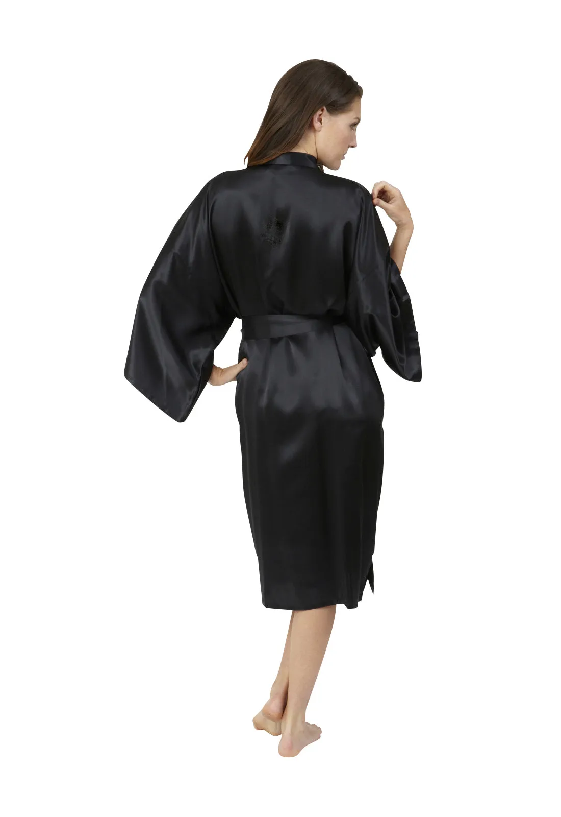 Black Fortune Womens Short Satin Kimono Robe - New larger Size