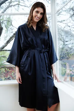 Black Fortune Womens Short Satin Kimono Robe - New larger Size