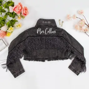 (Black Fringe) Custom Denim Jacket for Brides