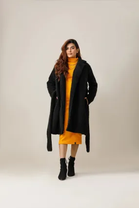 Black Furr Long Lapel Coat