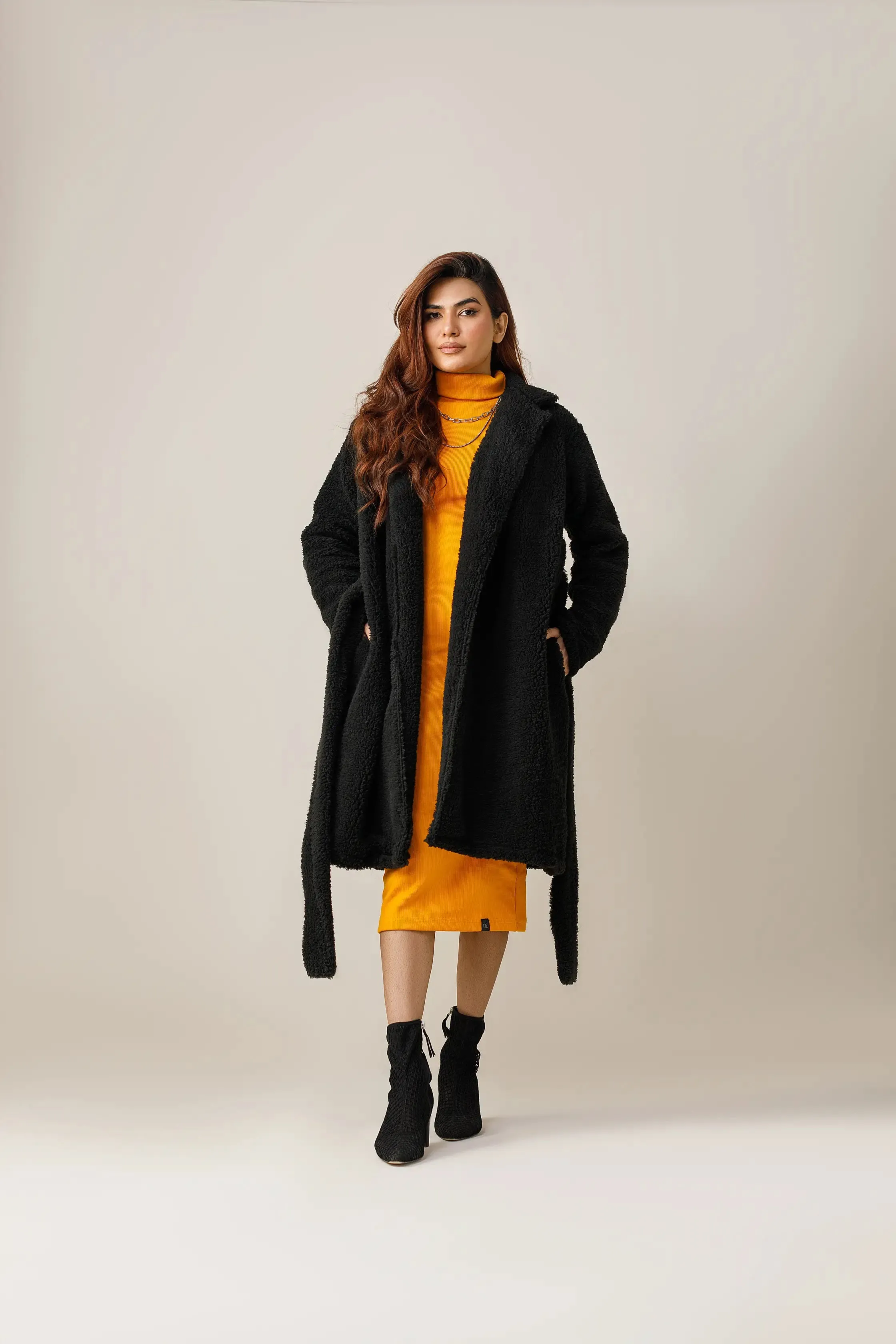 Black Furr Long Lapel Coat