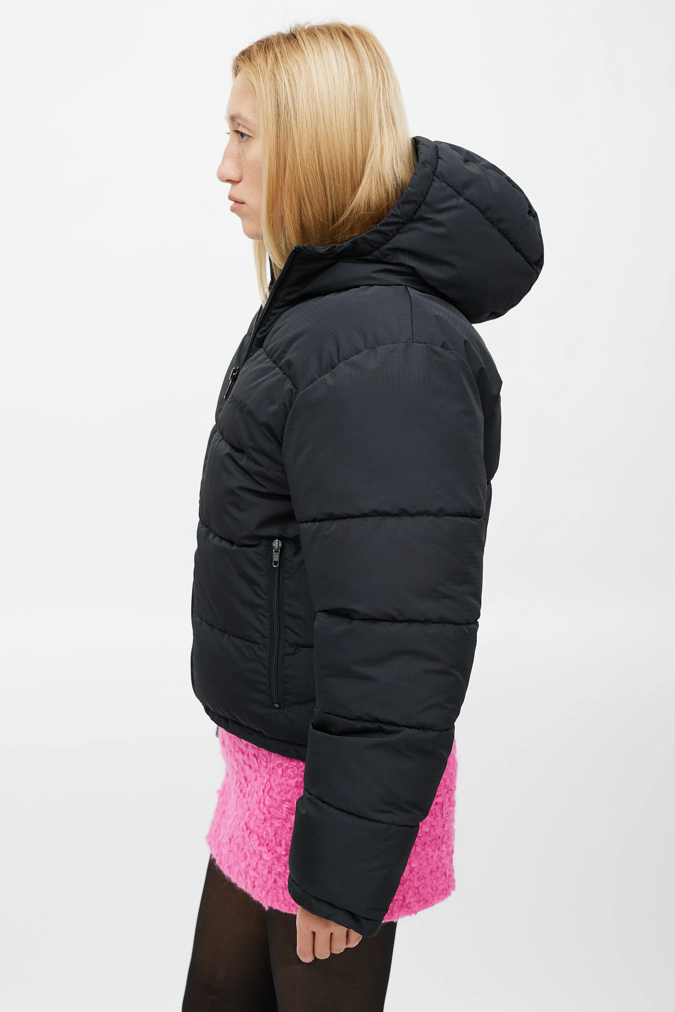 Black Ripstop Hooded Puffer Jacket