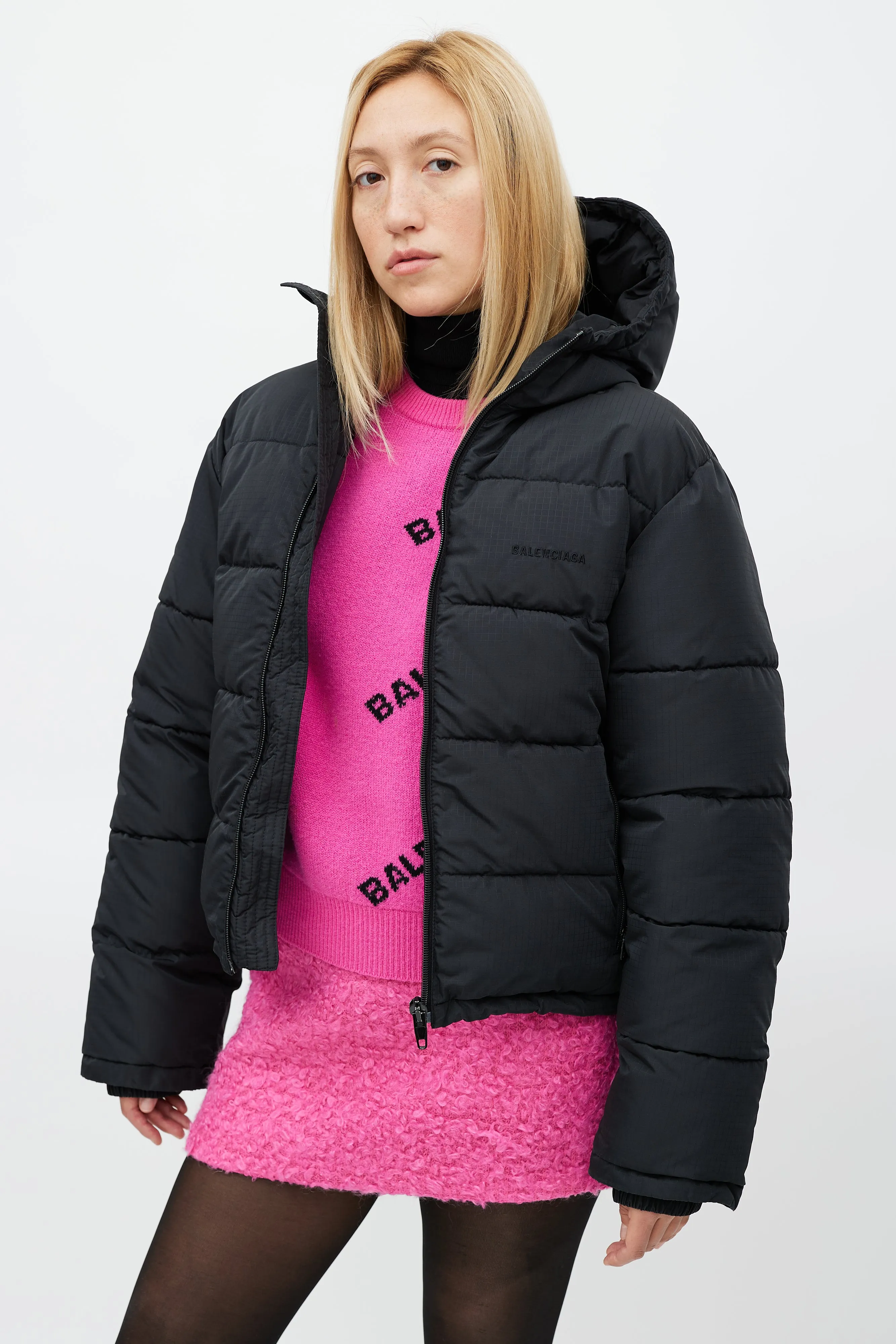 Black Ripstop Hooded Puffer Jacket