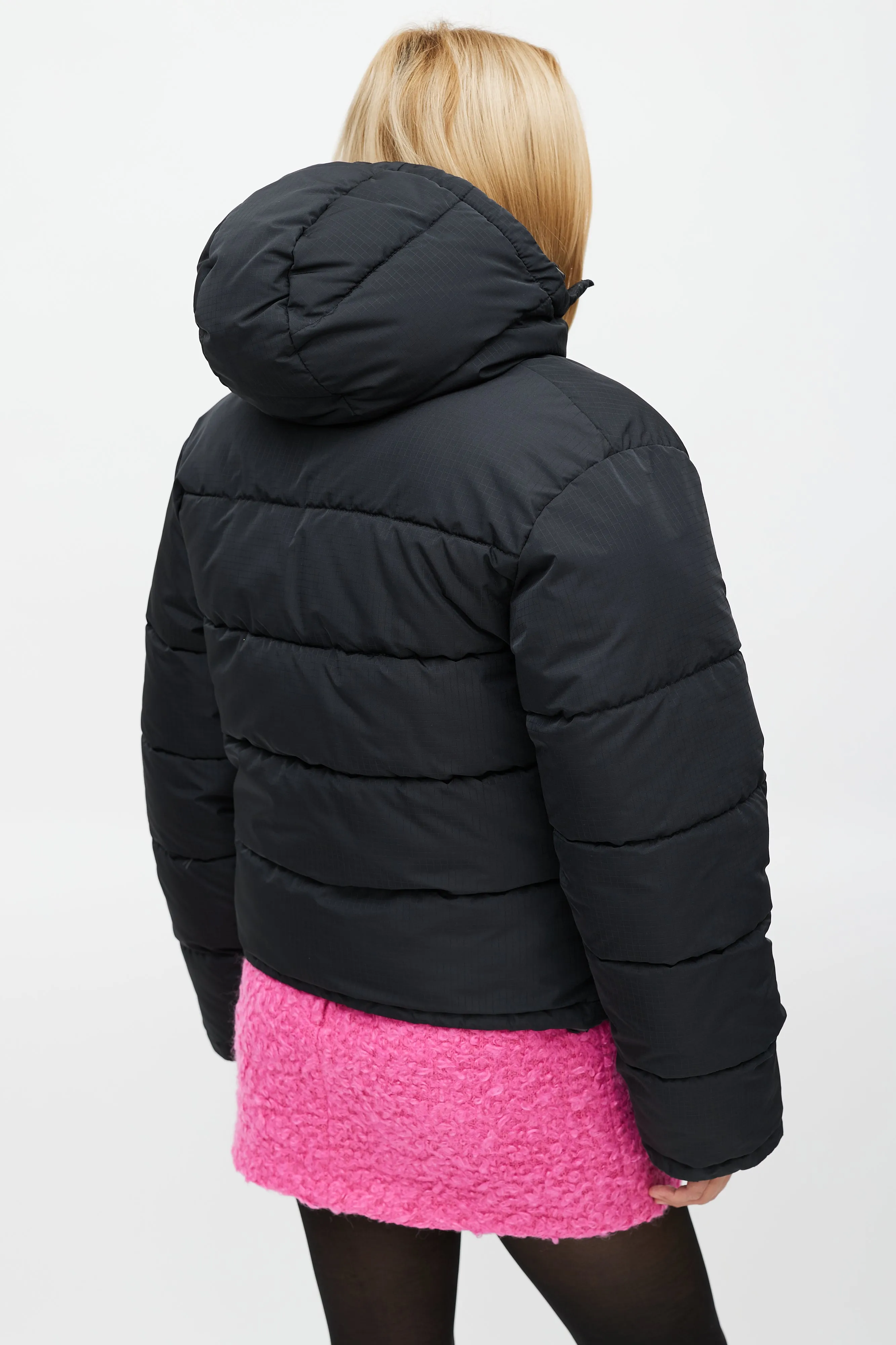 Black Ripstop Hooded Puffer Jacket