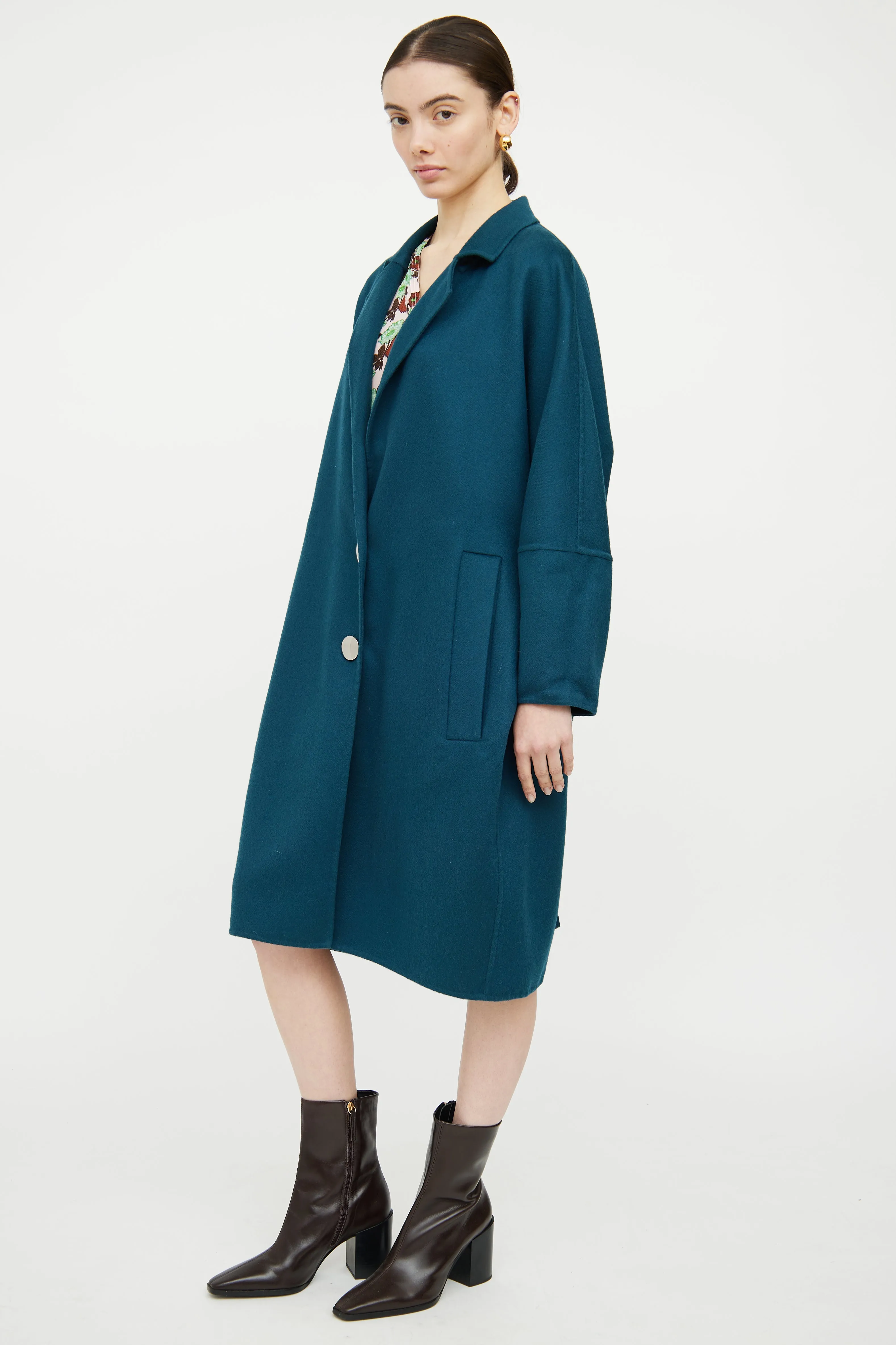 Blue Belted Snap Button Coat